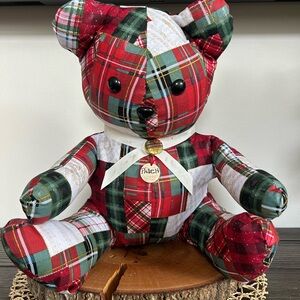 Homemade Plaid Teddy Bear - Red, Green, White patch work NEW